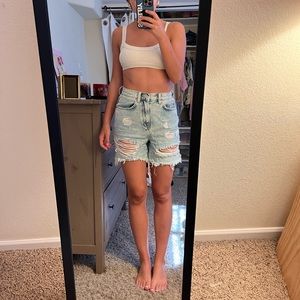 Light-washed Distressed Denim Shorts